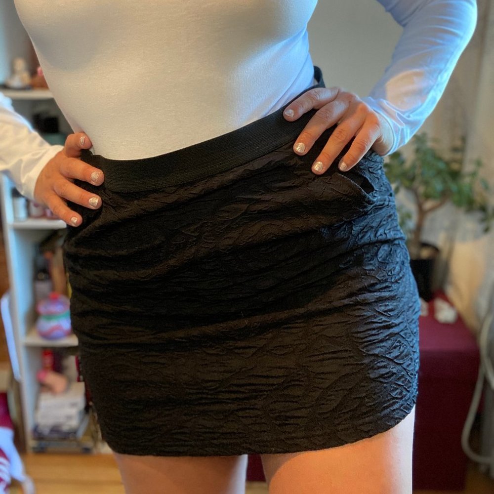 Black Ruched Mini Skirt